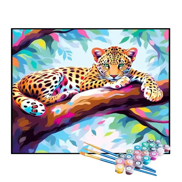 Kit de Pintura Numerada - Jaguatirica Descansando na Árvore