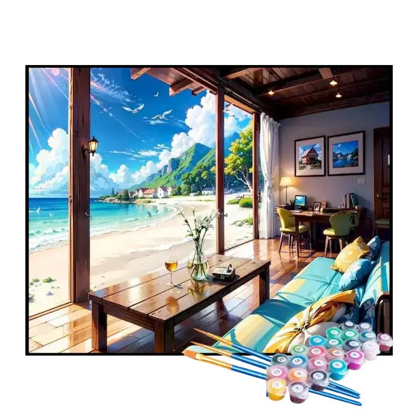 Kit de Pintura Numerada - Varanda Relaxante na Praia