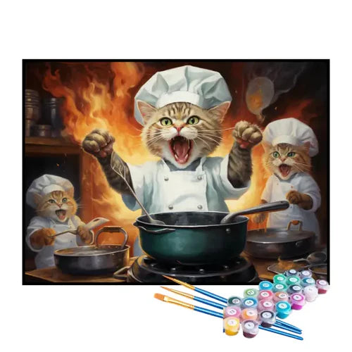 Kit de Pintura Numerada - Chef Gato Cozinheiro