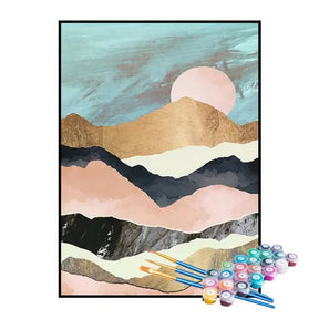 Kit de Pintura Numerada - Montanhas e Céu em Tons Pastel