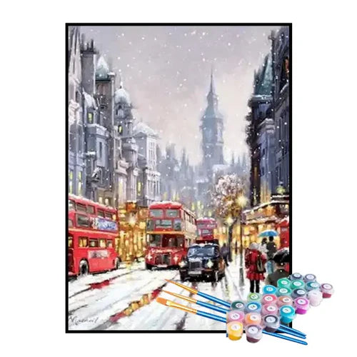 Kit de Pintura Numerada - Centro da Cidade sob a Neve