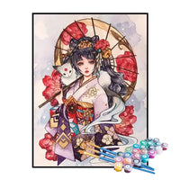 Kit de Pintura Numerada - Japonesa e Gato