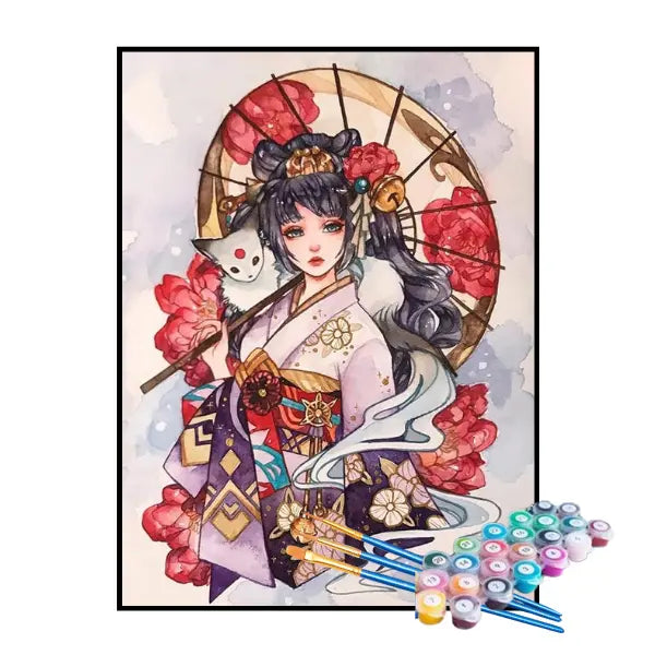Kit de Pintura Numerada - Japonesa e Gato
