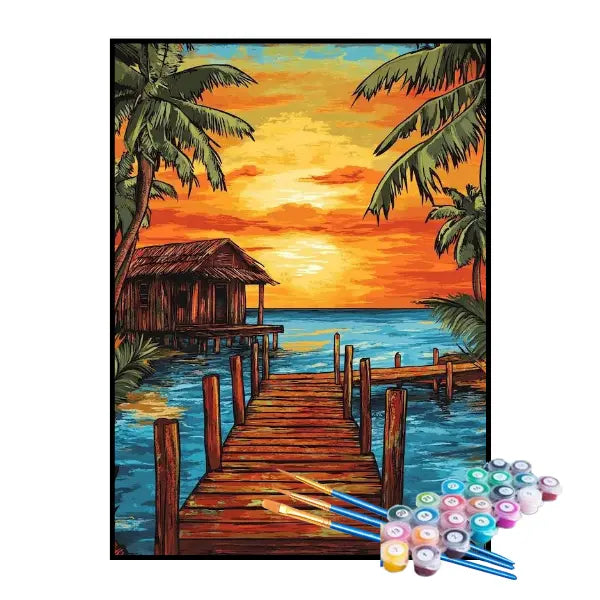 Kit de Pintura Numerada - Praia e Cabana no Cais