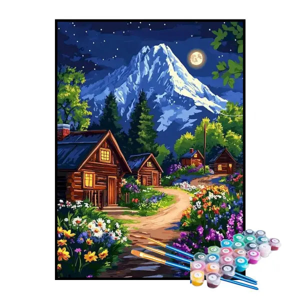 Kit de Pintura Numerada - Vila de Casas de Madeira na Montanha