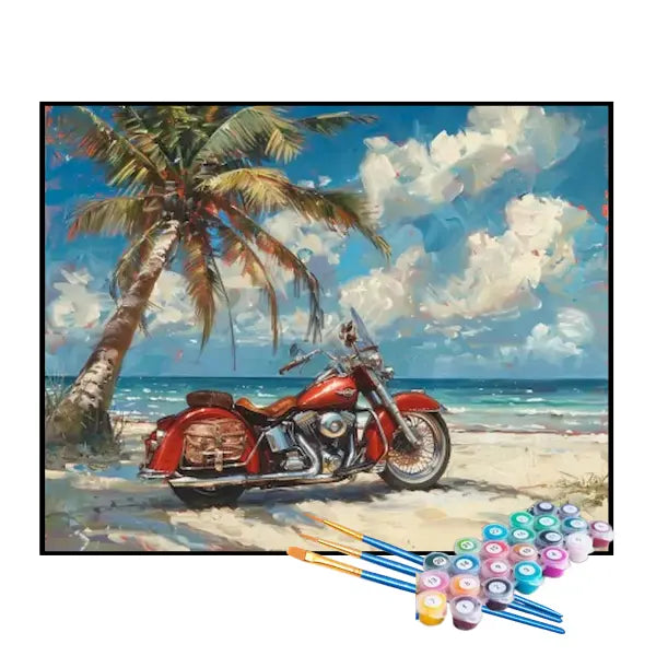 Kit de Pintura Numerada - Moto Retrô na Praia