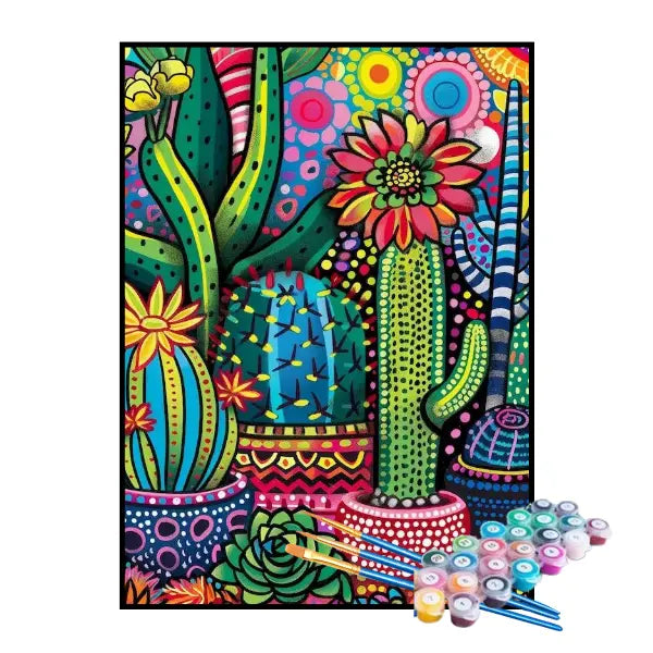 Kit de Pintura Numerada - Cactos Estampados e Coloridos