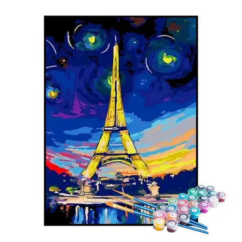 Kit de Pintura Numerada - Torre Eiffel em Aquarela