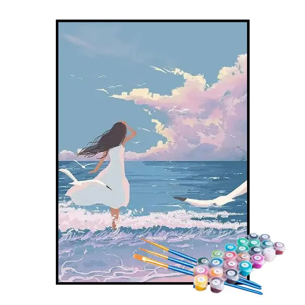Kit de Pintura Numerada - Mulher Aproveitando o Mar