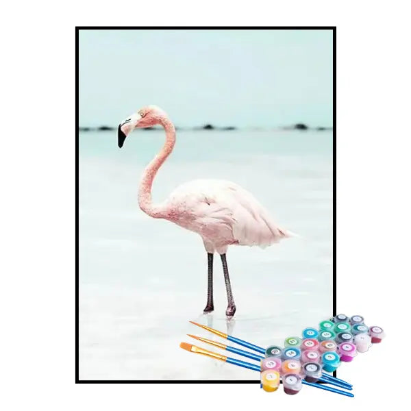 Kit de Pintura Numerada - Flamingo na Praia