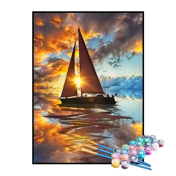 Kit de Pintura Numerada - Navio Partindo ao Nascer do Sol