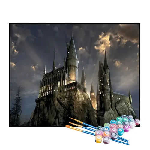 Kit de Pintura Numerada - Castelo no Topo da Montanha à Noite