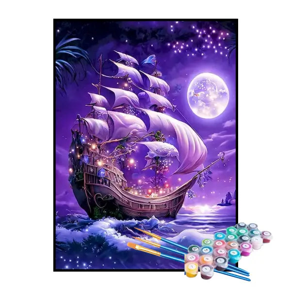 Kit de Pintura Numerada - Navio Pirata à Luz da Lua