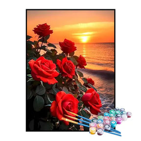 Kit de Pintura Numerada - Rosas à Beira-Mar