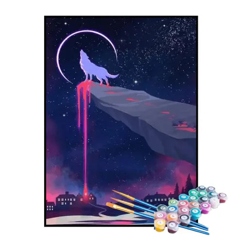 Kit de Pintura Numerada - Lobo Uivando para a Lua