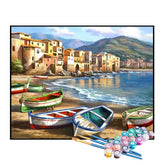 Kit de Pintura Numerada - Barcos na Cidade Litorânea