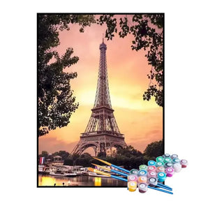 Kit de Pintura Numerada - Torre Eiffel ao Pôr do Sol