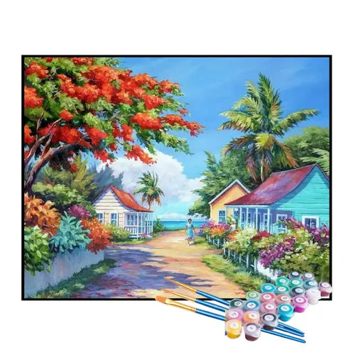Kit de Pintura Numerada - Bairro Florido na Praia