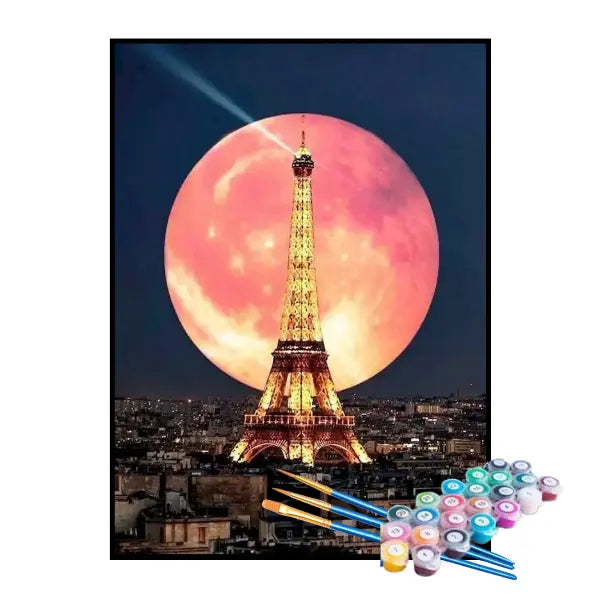 Kit de Pintura Numerada - Torre Eiffel Sob a Lua Vermelha