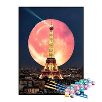Kit de Pintura Numerada - Torre Eiffel Sob a Lua Vermelha