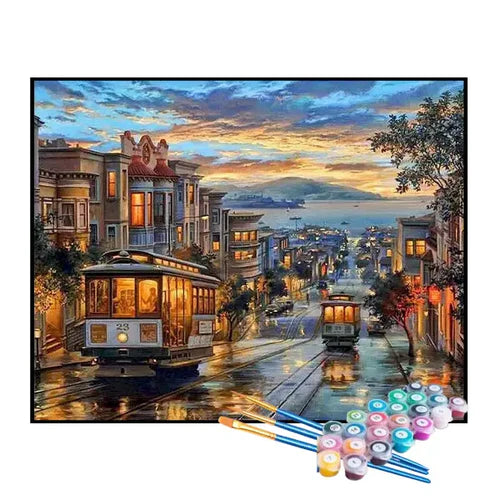 Kit de Pintura Numerada - Passeio de Bonde na Cidade