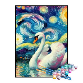 Kit de Pintura Numerada - Cisne na Noite Estrelada