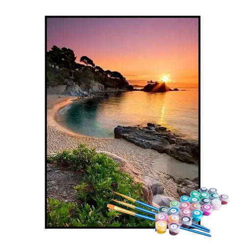 Kit de Pintura Numerada - Ilha ao Pôr do Sol