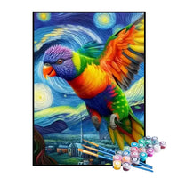 Kit de Pintura Numerada - Pássaro Colorido na Noite Estrelada