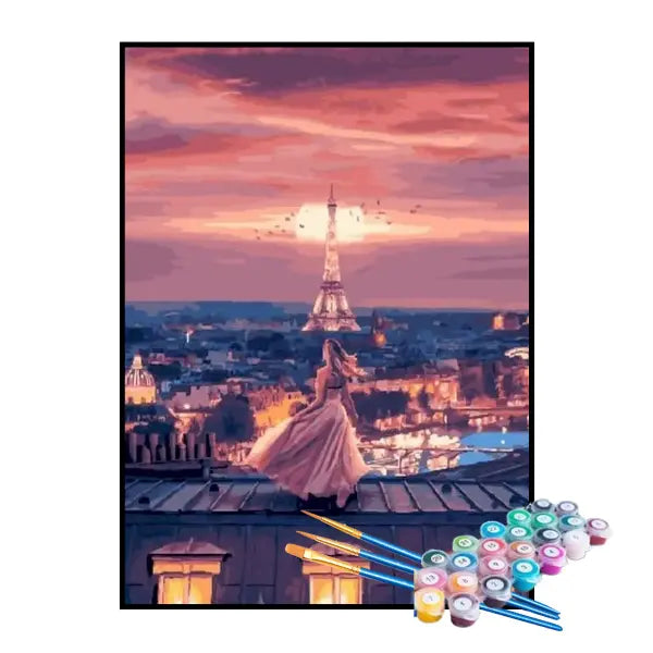 Kit de Pintura Numerada - Dama de Vestido na Torre Eiffel