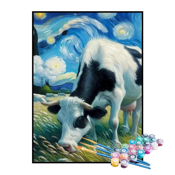 Kit de Pintura Numerada - Vaca na Noite Estrelada
