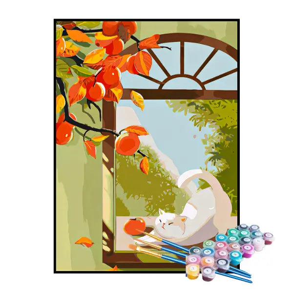 Kit de Pintura Numerada - Gatinho Preguiçoso na Janela