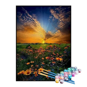 Kit de Pintura Numerada - Campos de Girassóis ao Crepúsculo
