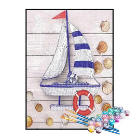Kit de Pintura Numerada - Barco e Conchas do Mar