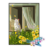 Kit de Pintura Numerada - Gatinho Observando as Pétalas da Flor