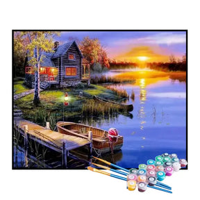 Kit de Pintura Numerada - Píer ao Pôr do Sol