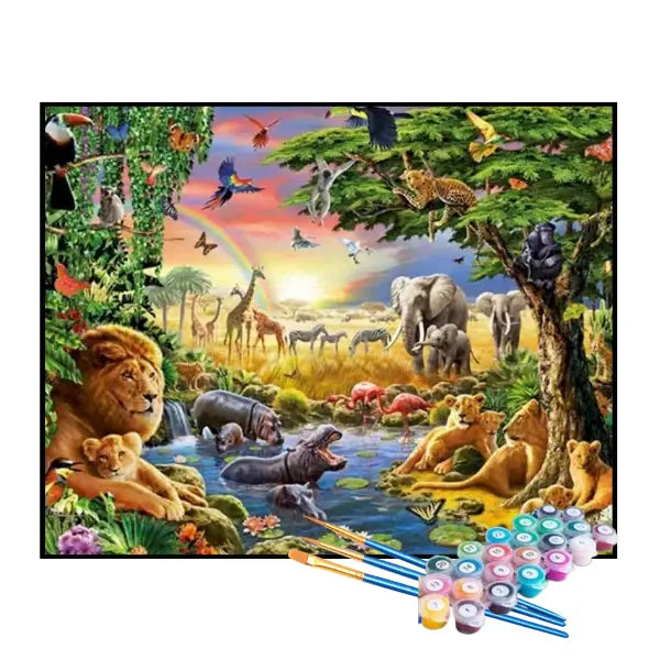 Kit de Pintura Numerada - Arco-íris e Animais na Selva
