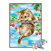 Kit de Pintura Numerada - Gatinho Fofo Subindo na Árvore