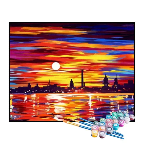 Kit de Pintura Numerada - Cidade Iluminada pelo Crepúsculo