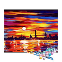 Kit de Pintura Numerada - Cidade Iluminada pelo Crepúsculo