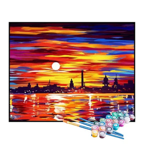 Kit de Pintura Numerada - Cidade Iluminada pelo Crepúsculo