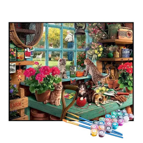 Kit de Pintura Numerada - Gatinhos na Janela