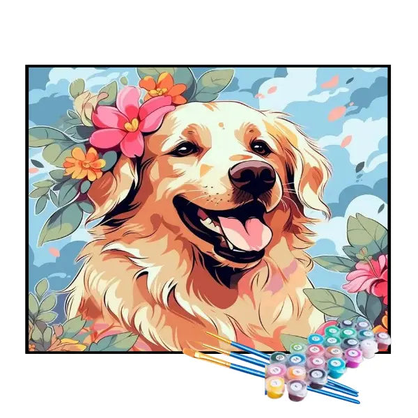 Kit de Pintura Numerada -  Golden com Flor na Orelha