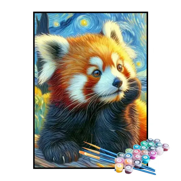 Kit de Pintura Numerada - Guaxinim Sob a Noite Estrelada