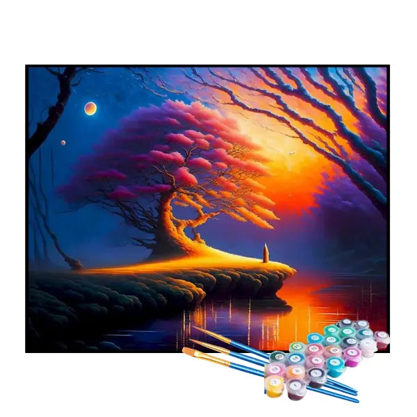 Kit de Pintura Numerada - Árvore de Folhas Rosas