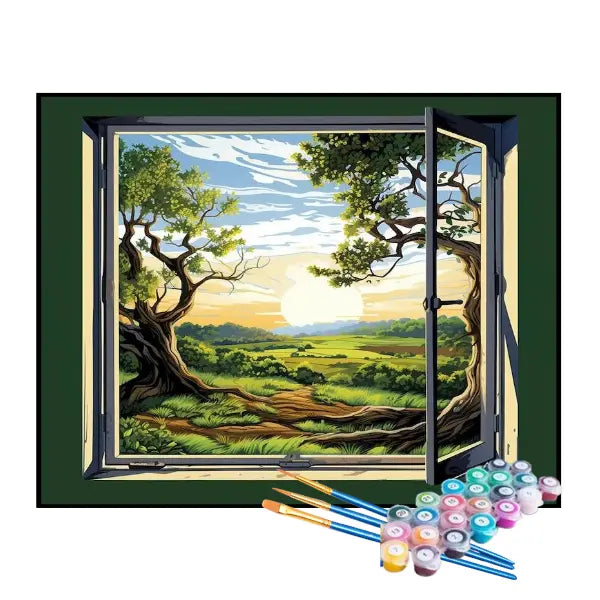 Kit de Pintura Numerada - A Janela do Amanhecer na Floresta