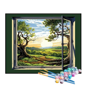 Kit de Pintura Numerada - A Janela do Amanhecer na Floresta