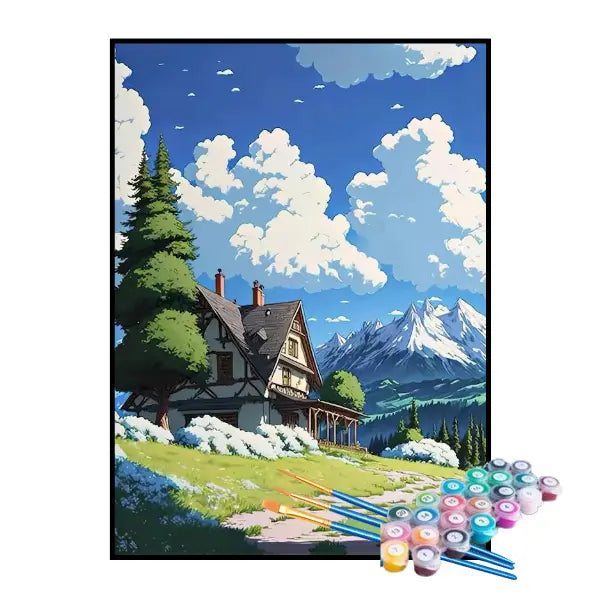 Kit de Pintura Numerada - Linda Casa na Montanha