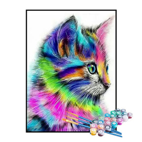 Kit de Pintura Numerada - Gatinho Colorido Abstrato