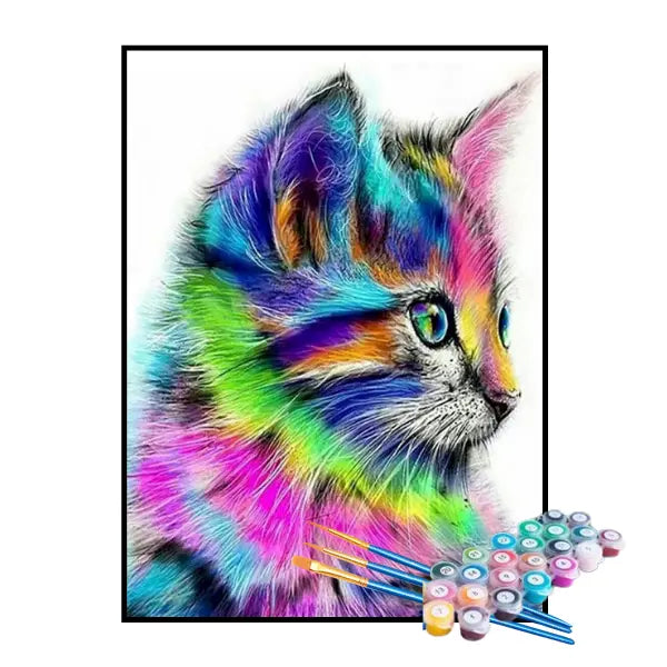 Kit de Pintura Numerada - Gatinho Colorido Abstrato