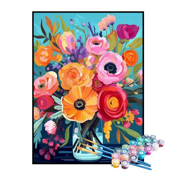 Kit de Pintura Numerada - Buquê de Flores Coloridas